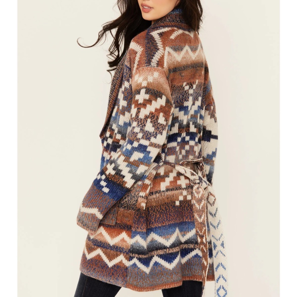 Idyllwind Multicolor Knit Open-Front Cardigan - Blue, Brown, Cream - Picture 11 of 13